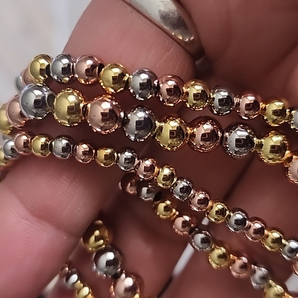 Set of 3 Gold Plated Tricolor Stretch Bracelet Bracelets New - Picture 5 of 6